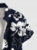 Plus Size Tropical Leaves Hibiscus Floral Two Tone Print Hawaii Button Pocket Shirt For Men -  