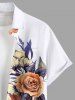 Plus Size Colorful Floral Leave Branch Print Hawaii Button Pocket Shirt For Men -  