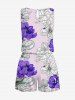 Plus Size Two Tone Floral Print Hawaii Drawstring Pocket Romper -  