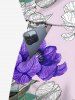 Plus Size Two Tone Floral Print Hawaii Drawstring Pocket Romper -  