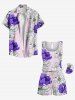 Plus Size Two Tone Floral Print Hawaii Drawstring Pocket Romper -  