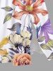 Plus Size Colorful Floral Leave Branch Print Hawaii Split Pocket A Line Midi Dress -  