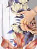 Plus Size Colorful Floral Leave Branch Print Hawaii Split Pocket A Line Midi Dress -  