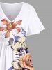 Plus Size Colorful Floral Leave Branch Print Hawaii Split Pocket A Line Midi Dress -  