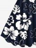 Plus Size Tropical Leaves Hibiscus Floral Two Tone Print Hawaii A Line Tank Dress -  