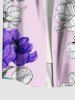 Plus Size Two Tone Floral Print Hawaii Button Pocket Shirt For Men -  