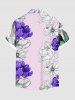 Plus Size Two Tone Floral Print Hawaii Button Pocket Shirt For Men -  