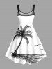 Robe débardeur grande taille à imprimé hawaïen peint à la main avec cocotier et oiseaux marins - Blanc 4X