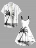 Robe débardeur grande taille à imprimé hawaïen peint à la main avec cocotier et oiseaux marins - Blanc 4X