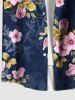 Plus Size Ombre Flower Leaf Branch Print Hawaii Button Pocket Shirt For Men -  