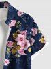 Plus Size Ombre Flower Leaf Branch Print Hawaii Button Pocket Shirt For Men -  