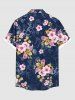 Plus Size Ombre Flower Leaf Branch Print Hawaii Button Pocket Shirt For Men -  