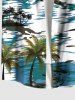Plus Size Coconut Tree Sea Sailboat Print Hawaii Button Pocket Shirt For Men -  