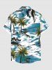 Plus Size Coconut Tree Sea Sailboat Print Hawaii Button Pocket Shirt For Men -  