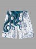Short de plage hawaïen grande taille pour homme, imprimé sirène, gouvernail de bateau, pieuvre, croisière - Blanc 8XL