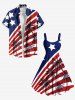 Plus Size Patriotic American Flag Coconut Tree Print Hawaii Tank Dress -  