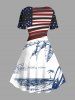 Plus Size Patriotic American Flag Tropical Leaf Coconut Tree Print Hawaii Vintage Dress -  