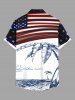 Plus Size Patriotic American Flag Tropical Leaf Coconut Tree Print Buttons Pocket Hawaii Shirt For Men -  
