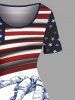 Plus Size Patriotic American Flag Tropical Leaf Coconut Tree Print Hawaii Vintage Dress -  