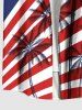 Plus Size Patriotic American Flag Coconut Tree Print Buttons Pocket Shirt For Men -  
