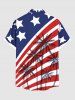 Plus Size Patriotic American Flag Coconut Tree Print Buttons Pocket Shirt For Men -  
