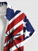 Plus Size Patriotic American Flag Coconut Tree Print Buttons Pocket Shirt For Men -  