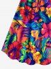 Plus Size Tropical Leaf Hibiscus Flower Print Cinched Hawaii Dress -  