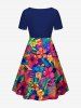Robe hawaïenne cintrée grande taille à imprimé feuilles tropicales et fleurs d'hibiscus - Bleu 4X