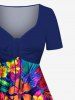 Robe hawaïenne cintrée grande taille à imprimé feuilles tropicales et fleurs d'hibiscus - Bleu 4X