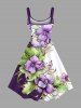 Plus Size Tropical Leaf Hibiscus Flowers Colorblock Print Hawaii Tank Dress -  