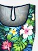 Combinaison hawaïenne grande taille à imprimé feuilles tropicales et fleurs d'hibiscus - Noir 3X