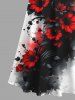 Plus Size Ink Painting Flowers Leaf Print Cold Shoulder Crisscross Hawaii Maxi Dress -  