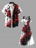 Plus Size Ink Painting Flowers Leaf Print Cold Shoulder Crisscross Hawaii Maxi Dress -  