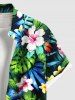 Plus Size Tropical Leaf Hibiscus Flowers Print Buttons Pocket Hawaii Shirt For Men -  
