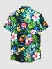 Plus Size Tropical Leaf Hibiscus Flowers Print Buttons Pocket Hawaii Shirt For Men -  