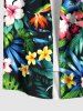 Plus Size Tropical Leaf Hibiscus Flowers Print Buttons Pocket Hawaii Shirt For Men -  