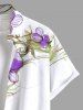 Plus Size Tropical Leaf Hibiscus Flowers Colorblock Print Buttons Pocket Hawaii Shirt For Men -  