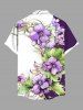 Plus Size Tropical Leaf Hibiscus Flowers Colorblock Print Buttons Pocket Hawaii Shirt For Men -  