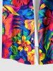 Plus Size Tropical Leaf Hibiscus Flower Print Buttons Pocket Hawaii Shirt For Men -  