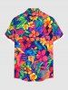Plus Size Tropical Leaf Hibiscus Flower Print Buttons Pocket Hawaii Shirt For Men -  