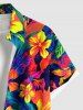 Plus Size Tropical Leaf Hibiscus Flower Print Buttons Pocket Hawaii Shirt For Men -  