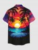 Chemise hawaïenne grande taille à imprimé cocotier, soleil, paysage marin, nuages, boutons et poches pour homme - Rouge S
