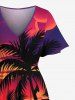 Plus Size Coconut Tree Sun Seascape Cloud Print Split Hawaii Midi Dress -  