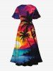 Plus Size Coconut Tree Sun Seascape Cloud Print Split Hawaii Midi Dress -  