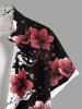 Plus Size Ink Painting Peach Blossom Flower Branch Print Buttons Pocket Hawaii Shirt For Men -  