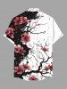 Plus Size Ink Painting Peach Blossom Flower Branch Print Buttons Pocket Hawaii Shirt For Men -  