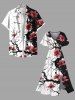 Plus Size Ink Painting Peach Blossom Flower Branch Print Split Hawaii Midi Dress -  
