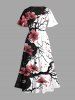 Plus Size Ink Painting Peach Blossom Flower Branch Print Split Hawaii Midi Dress -  