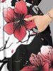 Plus Size Ink Painting Peach Blossom Flower Branch Print Split Hawaii Midi Dress -  