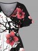 Plus Size Ink Painting Peach Blossom Flower Branch Print Split Hawaii Midi Dress -  